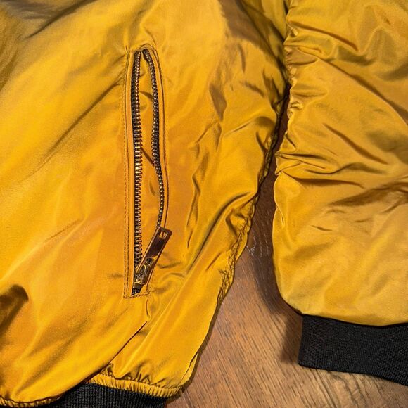 Forever 21 Mustard Yellow Bomber Jacket Satin Lined Oversized Small - Picture 4 of 11